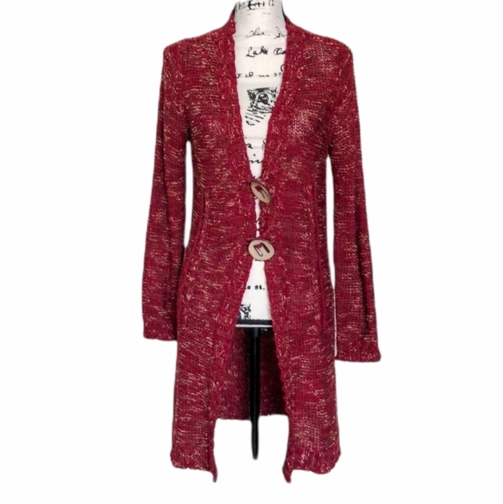 BCBGMaxAzria - Brick Red Open Weave Cardigan